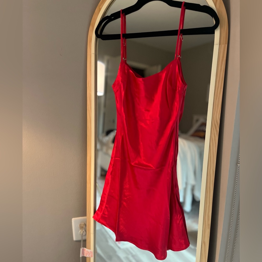 Meshki Valentina Satin Mini Dress- Red, XS